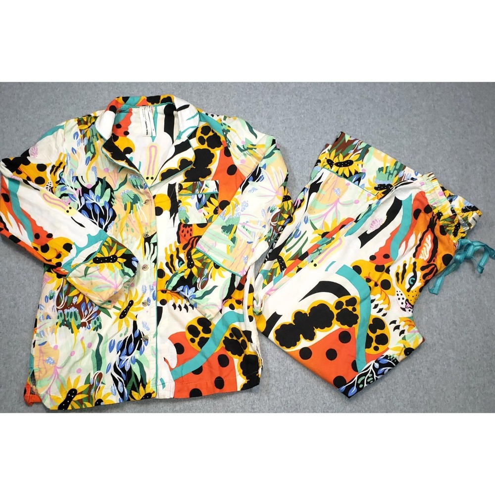 Marcos‎ Navarro Anthropologie Jungle Safari Flannel Sleepwear Pajama Set Sz XXS